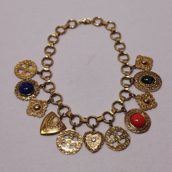 Chunky Coin Charm Statement 17" Neckalce - Picture 3 of 10